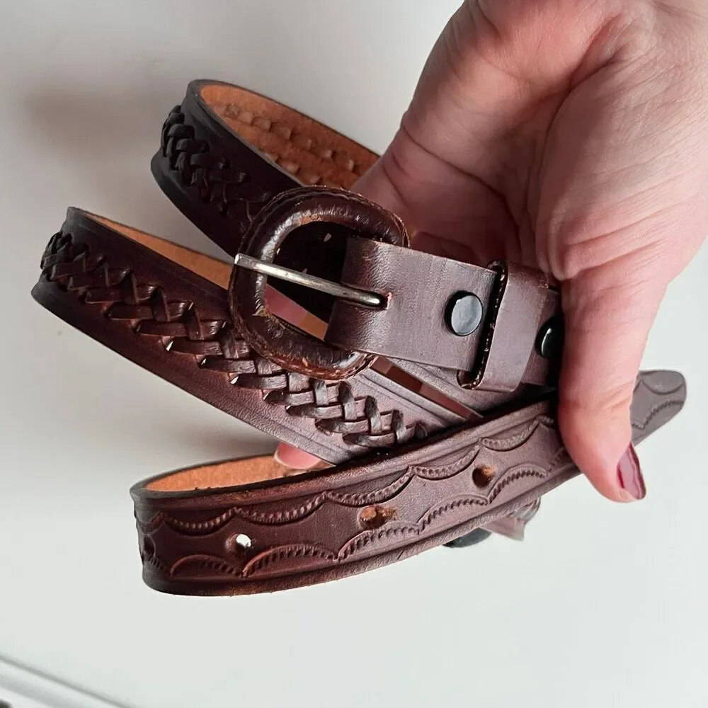 VTG Cinturones Reynaga Mexico Hand Tooled Leather Belt 44